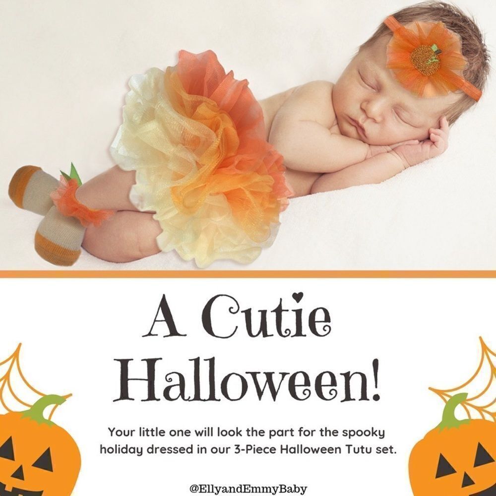 ELLY & EMMY 3 piece Baby Orange Pumpkin Fall Tutu Set 0 To 12 Month NWT